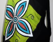Hand Painted Silk Scarf Lime Enigma. Silk Scarf in Lime, White, Black. Size 21x21. Made in Colorado. 100% silk. MADE TO ORDER.