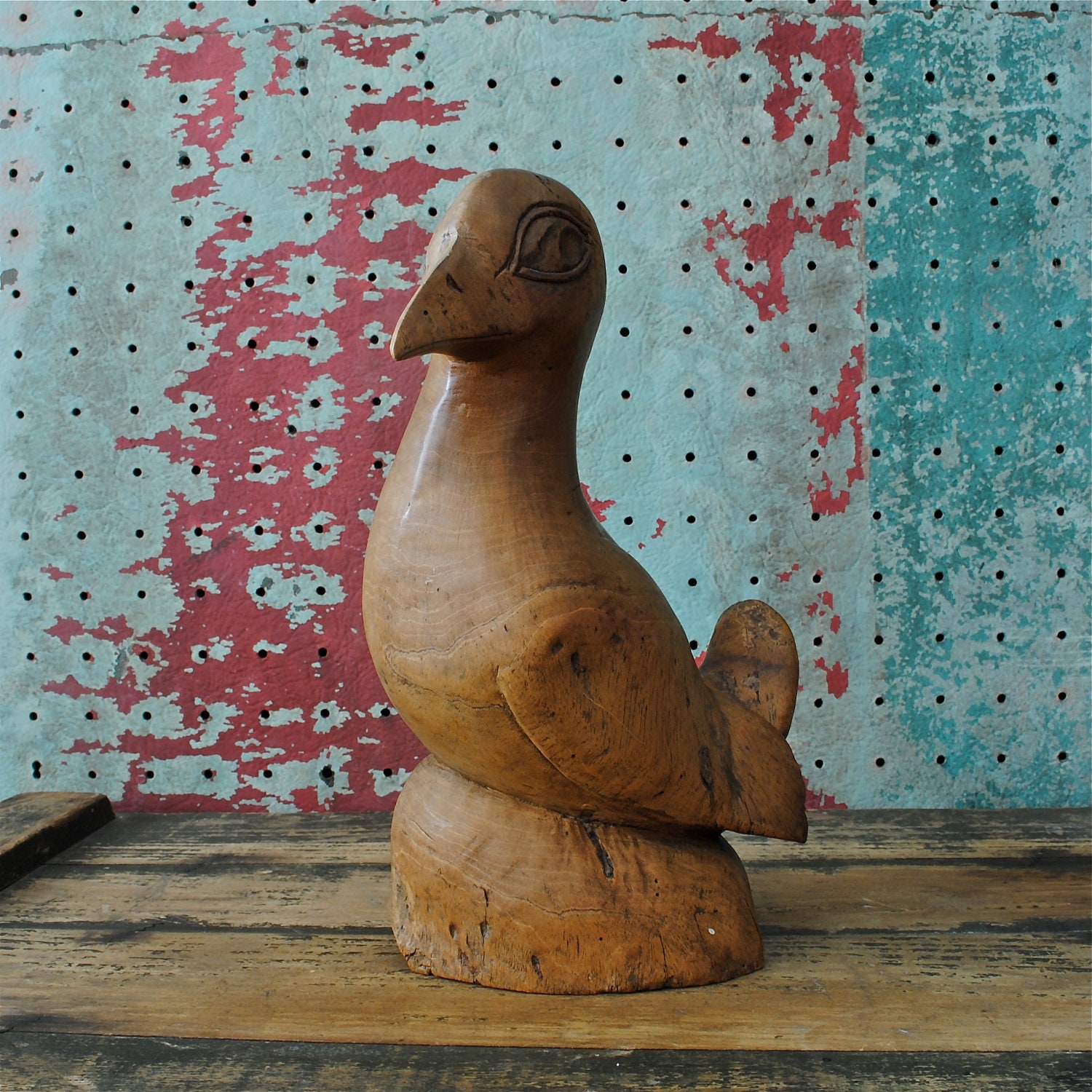 Vintage Jamaican Folk Art Carved Ironwood Lignum Vitae Sea Bird // Signed Mowatt