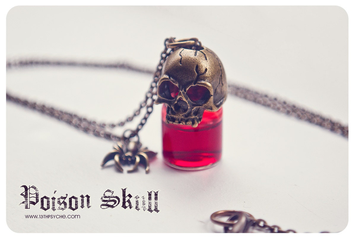 Gothic Skull poison glass bottle Necklace. SELECT YOUR COLOR Glass Bottle Pendant Miniature bottle poison bottle blood bottle gothic