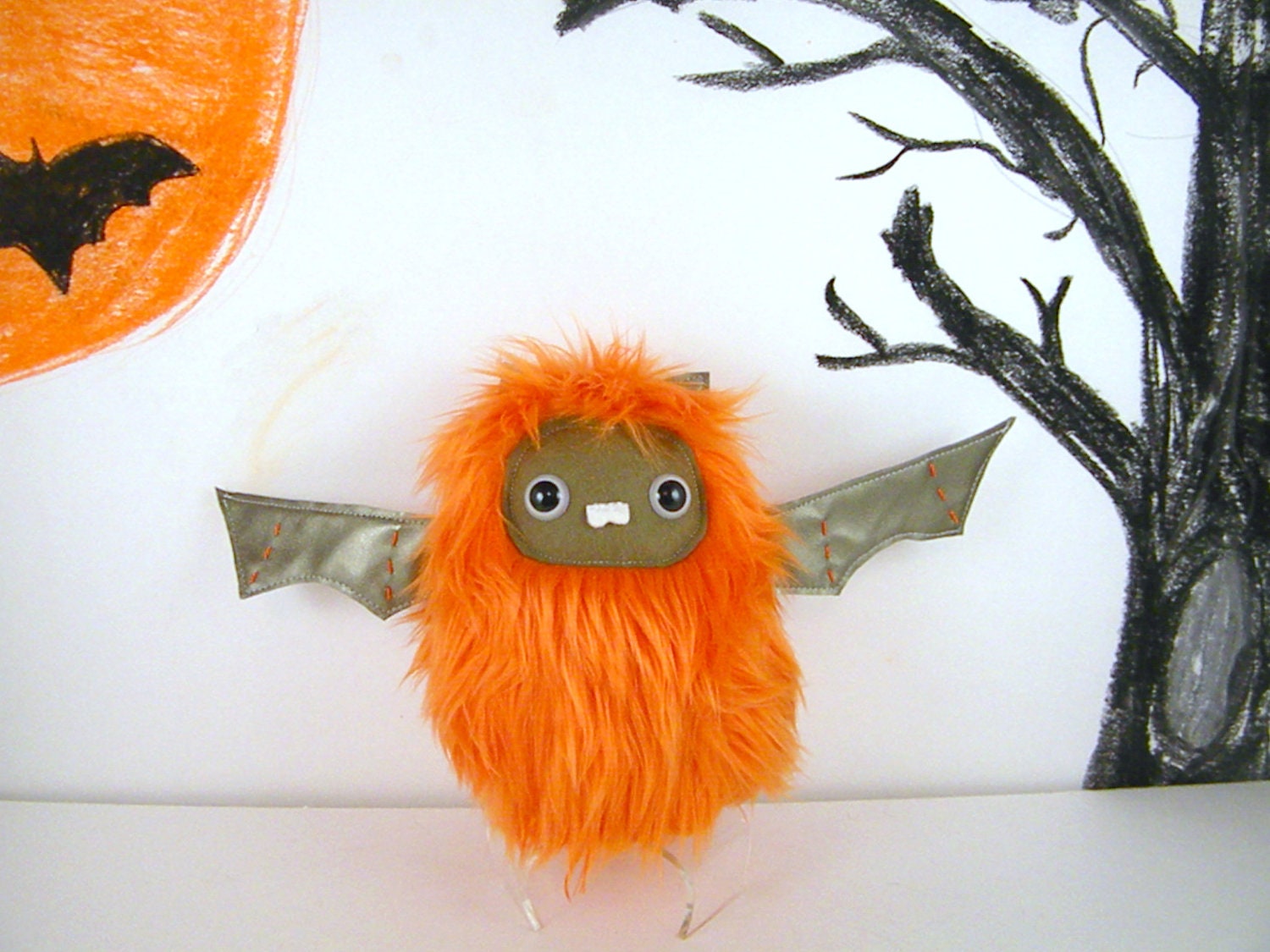 SALE Plight the plush bat monster orange and brown stuffed animal