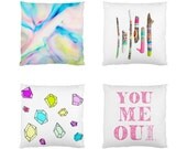 Throw Pillow Cases Set - Neon Pop, White Background, Painted Sticks, Driftwood, You Me Oui, Gemstones, Abstract, Galaxy, Home Decor, Couch
