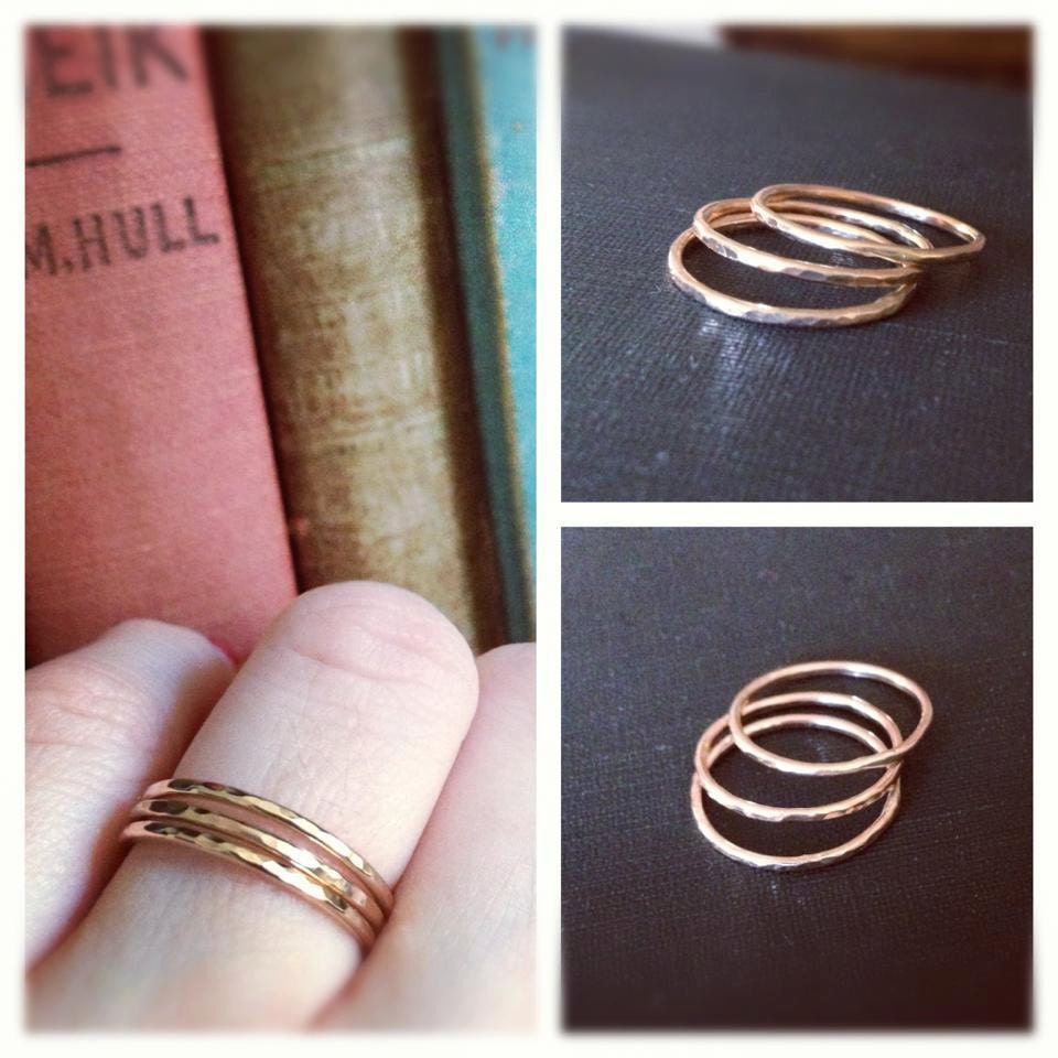 Priscilla Rings- Set of 3 Hand Forged 14K GOLD FILLED Stacking Rings- Thin/Skinny Bands- Hammered