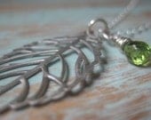 Leaf and Wire Wrapped Peridot Necklace - Sterling Silver - TakeFlightBoutique on Etsy