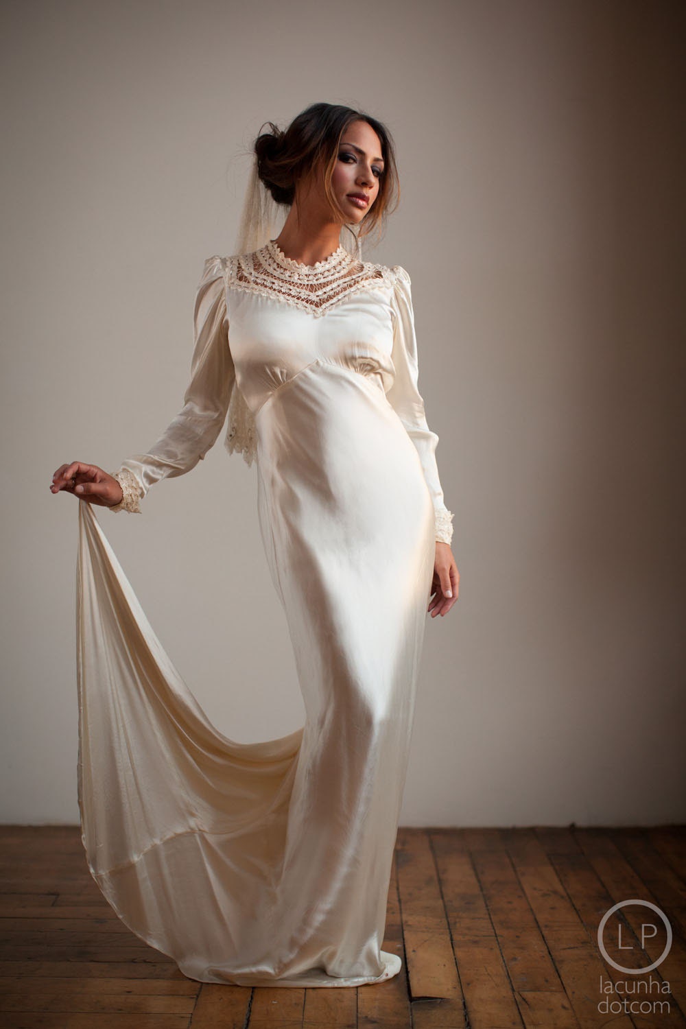 Old Hollywood Glamour, Vintage Liquid Satin Wedding Gown