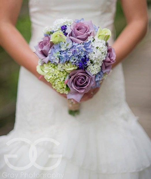 Garden Wedding Bouquet Lavender Rose Hydrangea Shabby Chic Wedding Bouquet with Burlap