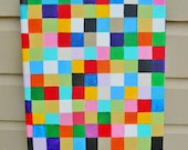 Pixel Quilt - Colorful Rainbow Mosaic Art Painting, Original Signed 11 x 14
