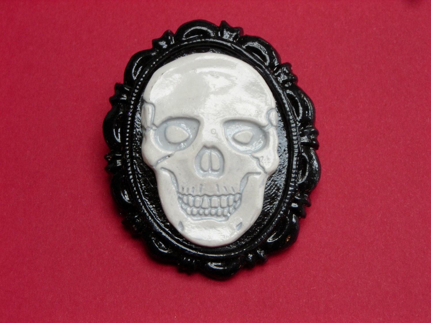Gothic Black and White Skull Brooch