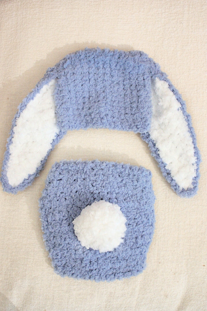 SALE 0 to 3m Diaper Cover Set Newborn Boy Baby Hat Bunny Hat Set Baby Shower Gift Blue Baby Crochet Infant Hat Bunny Ear Newborn Hat