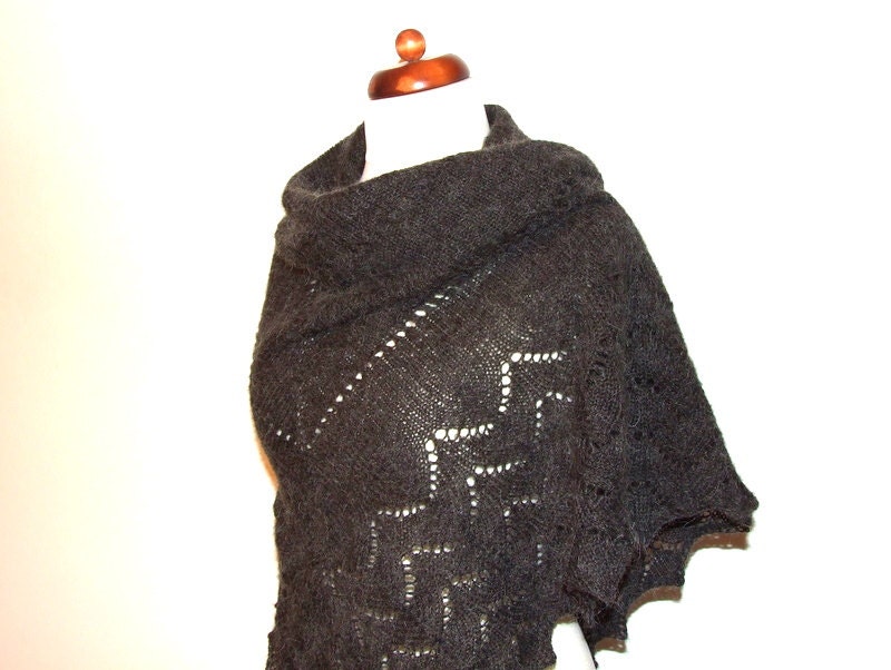 big lace shawl dark grey knit triangle soft warm and cozy