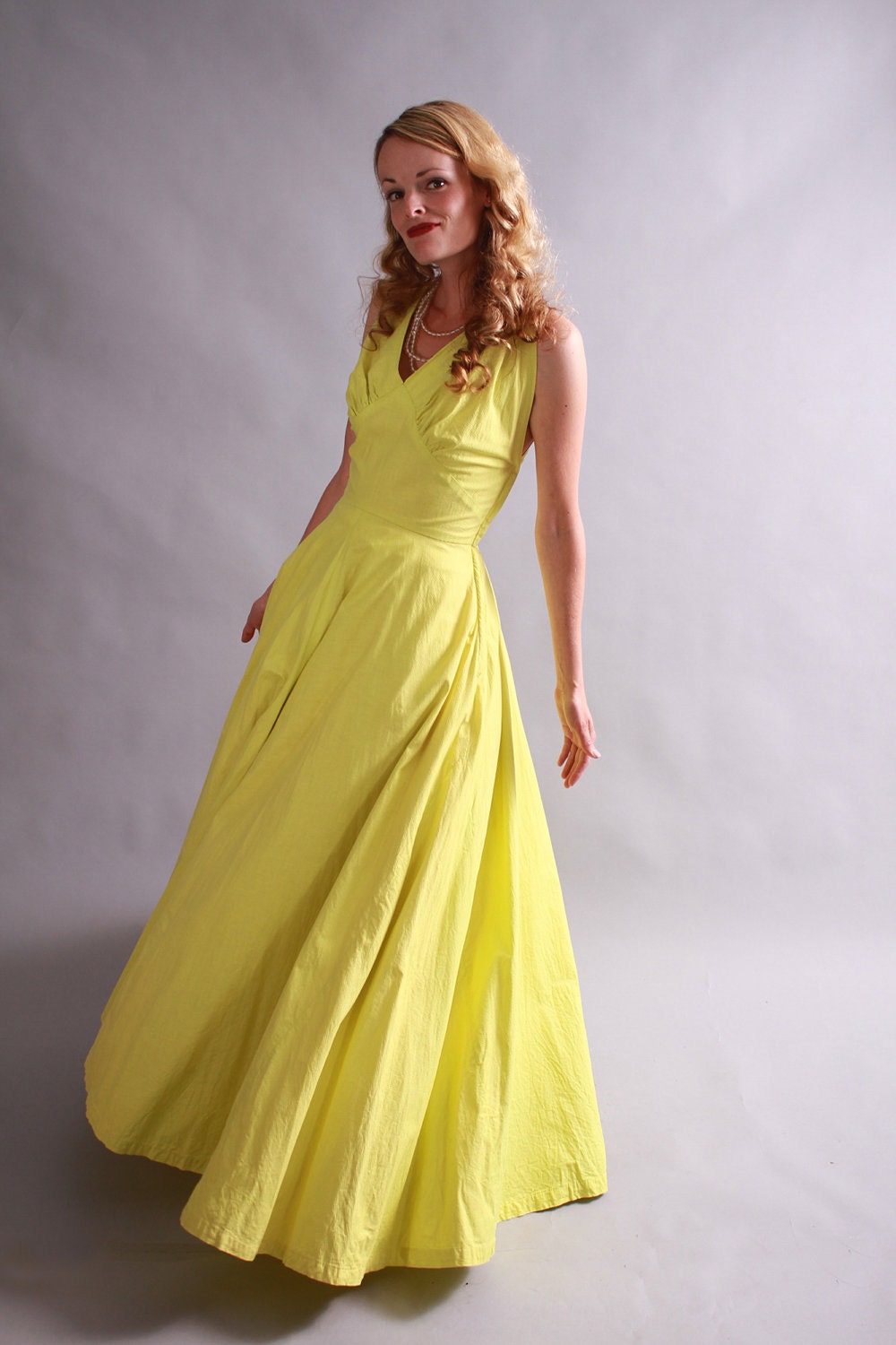 1930s lime green bias cut maxi dress / 30s summer gown / Brightest Beauty