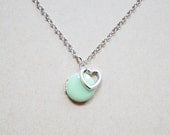 Small Silver Locket with Rounded Silver Heart Charm