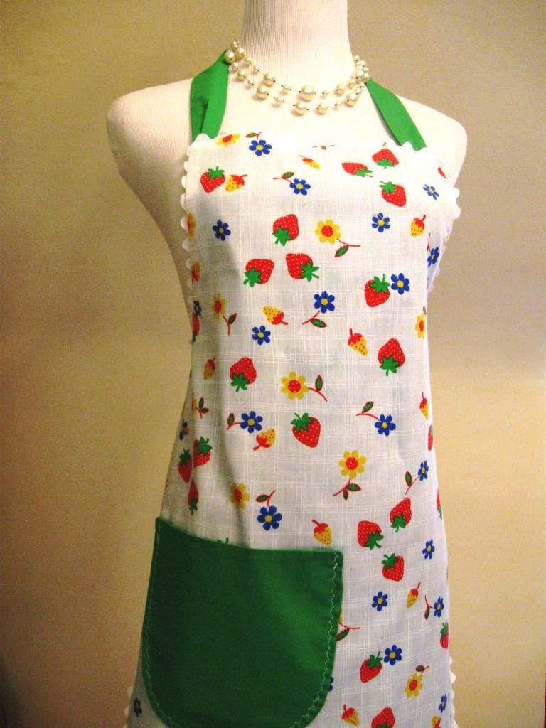 Vintage Full Reversible Apron-Strawberries and Flowers- Two for One