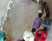 Rockabilly Red Sugar Skull Day of the Dead Bracelet