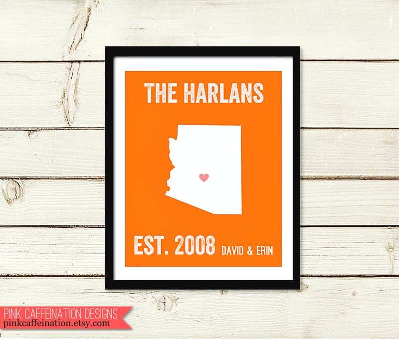 Custom Arizona Family Love Print / AZ State Print / Phoenix Heart Print  / Turquoise / Blue / Heart / Wall Print / Personalized Art
