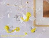 Baby Crib Mobile - Bird Mobile - Felt Mobile - Baby Shower Decor - Retro Mustard Yellow and Gray Birds Mobile(You can Choose your colors)