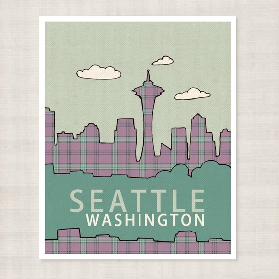 Seattle in Plaid 8x10 / Modern Loft, Nursery Decor, City Skyline Poster, Typography Print, Giclee, Grunge Music, West Coast, 90s Flannel