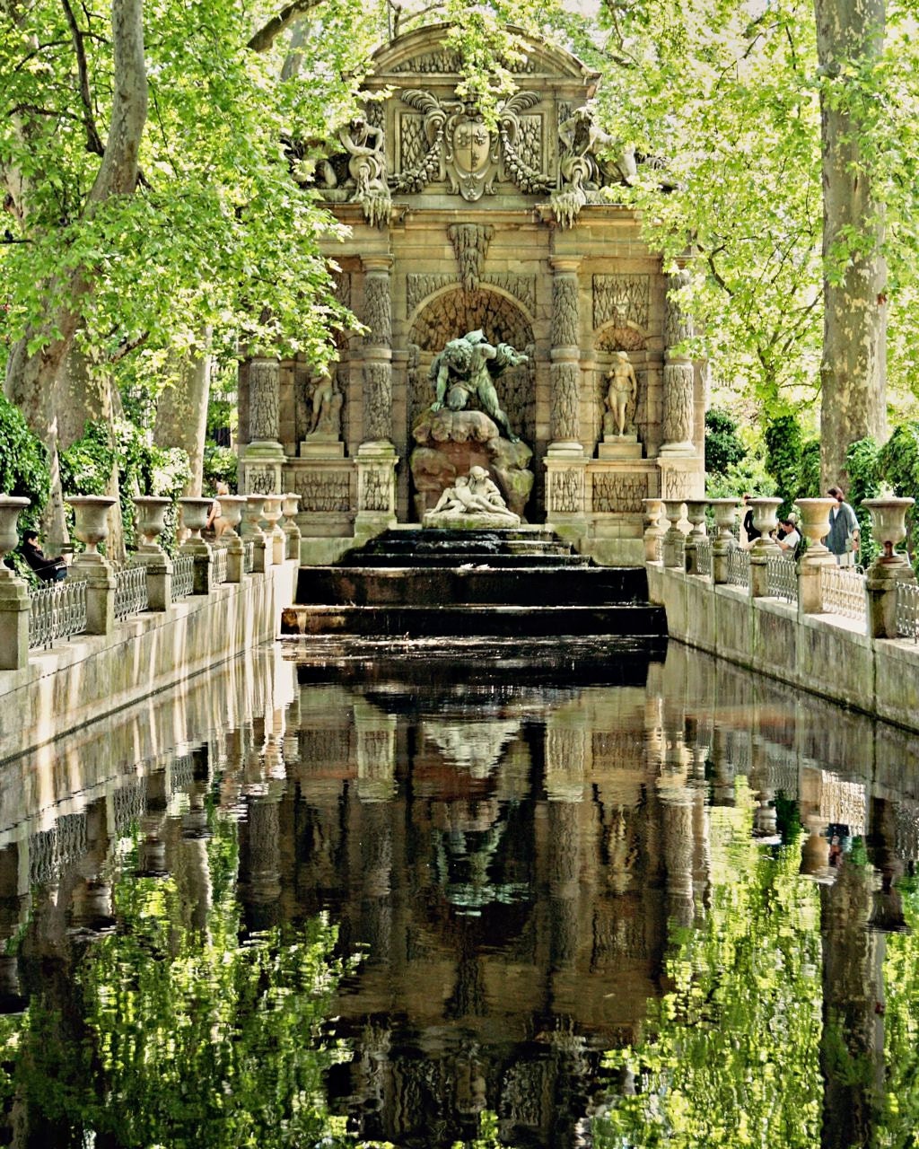 Paris France Photograph - Medici Fountain Photography - 8x10 Print - Emerald Green Home Decor - Wall Art - Reflection Natural Elegance