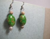 All Them Elephant Bones earrings: assembled green turquoise, fossil coral (free US shipping)
