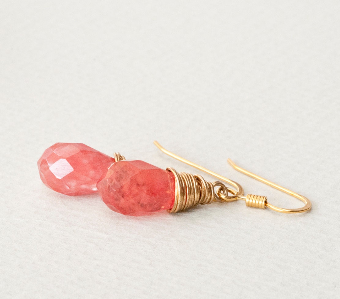 Earrings - Strawberry Quartz Golden Earrings