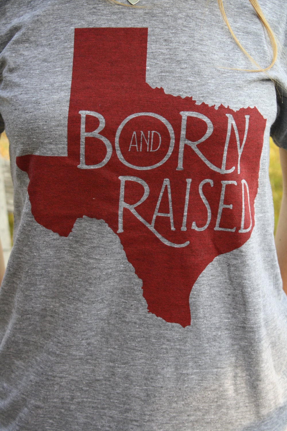 MEDIUM Born & Raised Texas ATM Aggie Maroon Grey American Apparel Cotton T Shirt TAMU