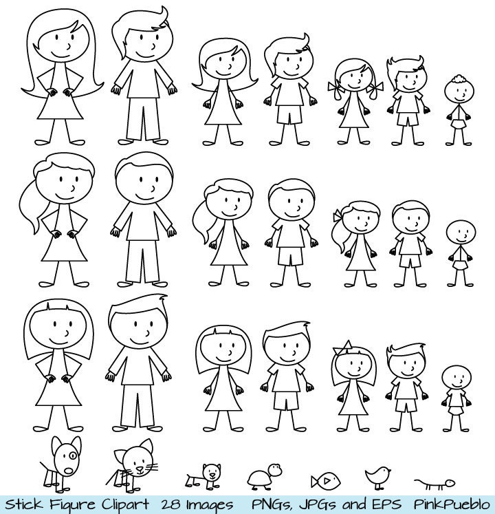 Stick Figure Clipart Clip Art, Stick People Family and Pets Clipart Clip Art - Commercial and Personal Use