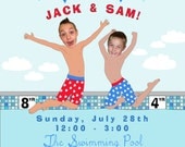 Twin or Brothers Pool Party Invitation -  Printable and Personalized