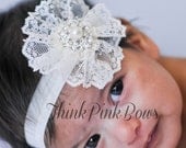 Baby Headband,Christening Headband,Baptism Headband,Ivory Headband,Newborn Headband,Lace Headband, Baby girl Headband.