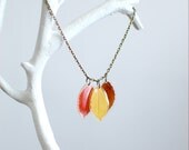 Autumn leaf necklace - yellow, red, brown trio -  nature inspired woodland jewelry