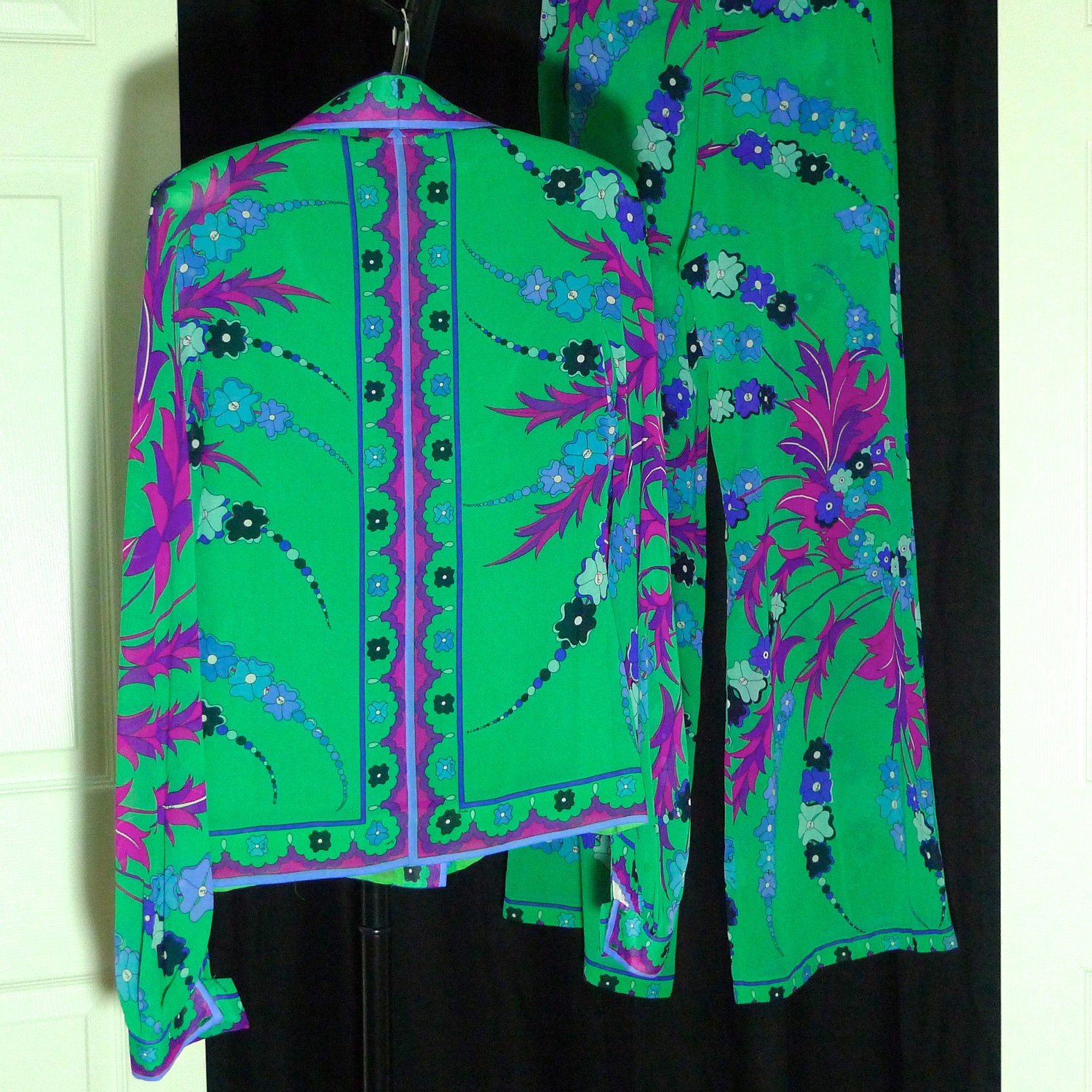 Emillo Pucci Blouse Pants Pucci Pants Suit Vintage Authentic Italian Designer Mod Pattern Style Size 12 Psychedelic FREE Shipping