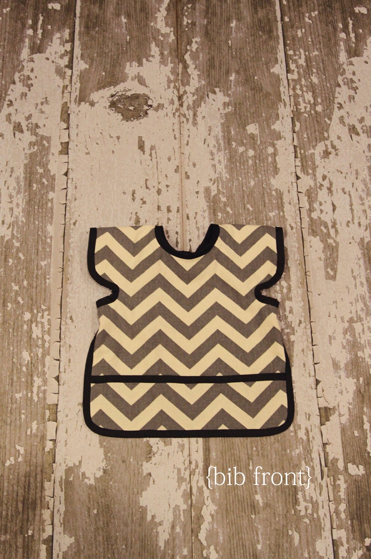 Handmade Chic Style Shirt Baby Bib in Charcoal Chevron
