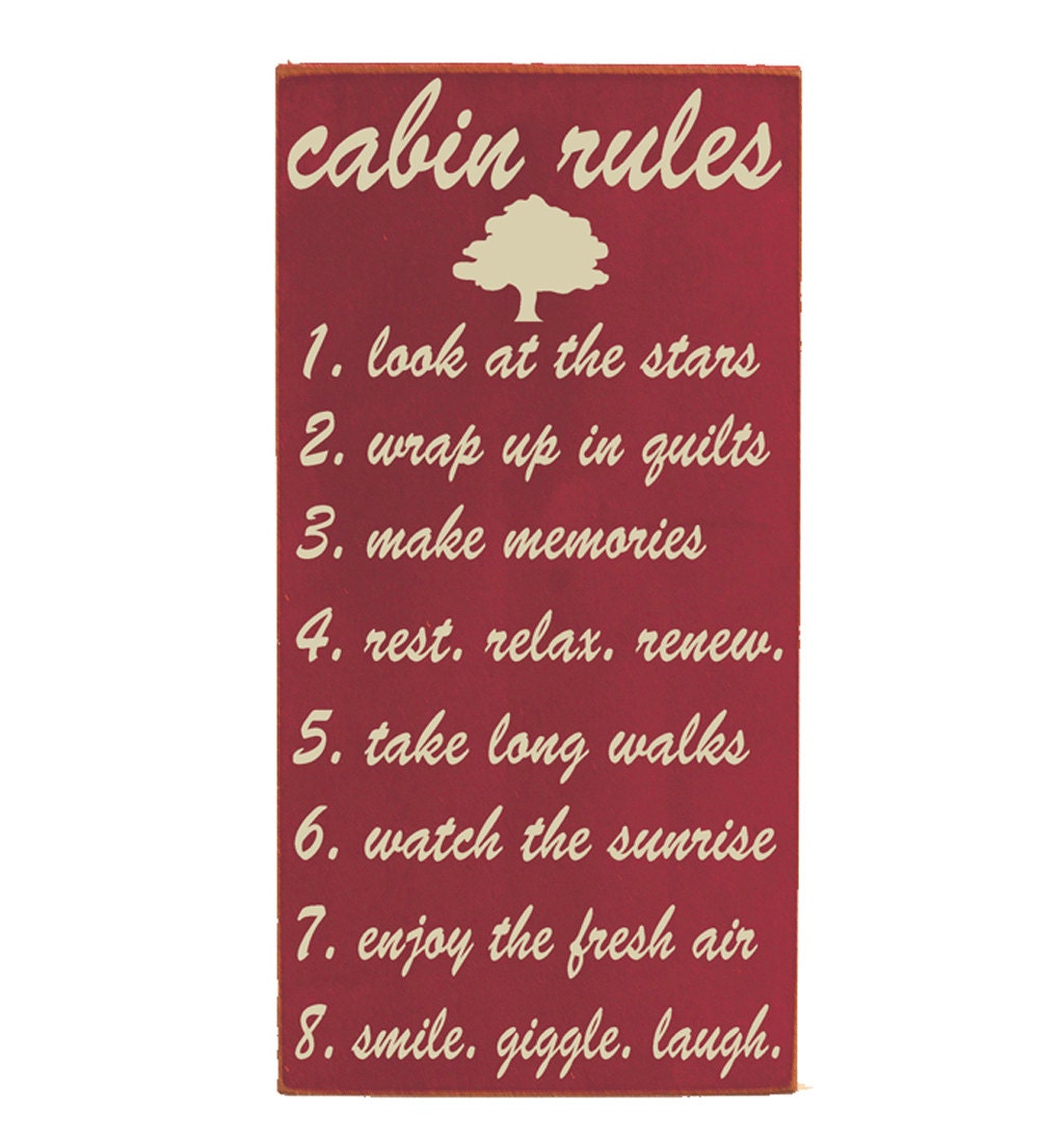 Subway Art Wooden Sign -  Cabin Rules - Typography Word Art -  Primitive Rustic Cabin Lake House Decor -  Your Choice of Color