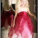 Flower girl dress, ivory with organza sheer raspberry wine red colored overlay, satin sash, with rush fee