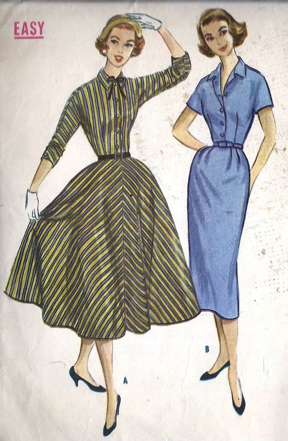 1950s Junior Miss Shirtwaist Dress with Two Skirts Vintage Sewing Pattern, Full or Slim Skirt, McCall's 4269 Bust 34"