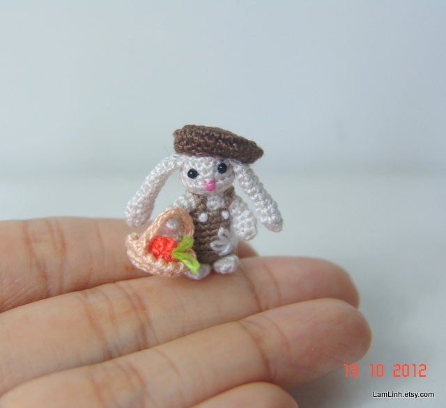 Dollhouse decor 1 inch tiny crochet bunny - miniature amigurumi animal