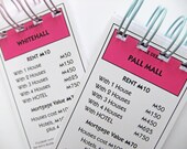 Upcycled London Monopoly notebooks - Two Notepads made from Whitehall and Pall Mall Property Cards -  Mother's Day gift