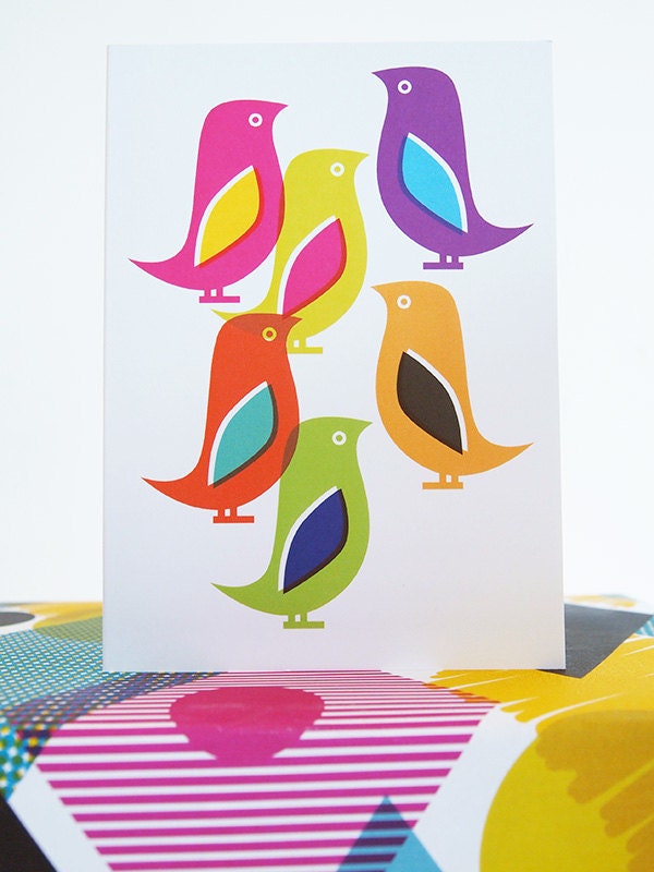 Card Rainbow Birds Nature Illustration Blank Thank You Notelet Greeting Card