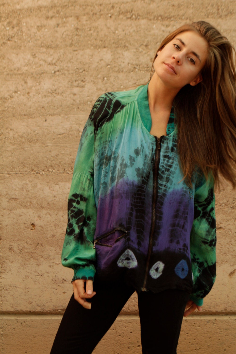 90s bright TIE DYE crop top JACKET new age slouchy coat