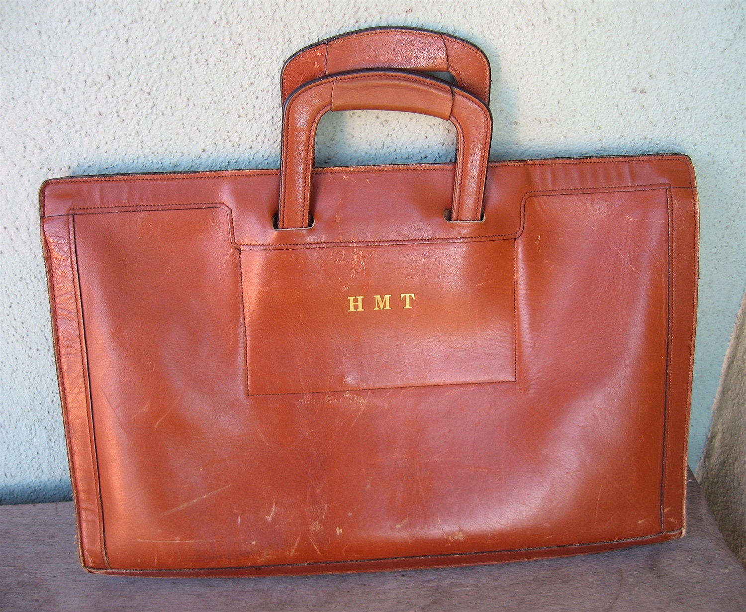 Vintage Leather Portfolio Case Monogrammed HMT