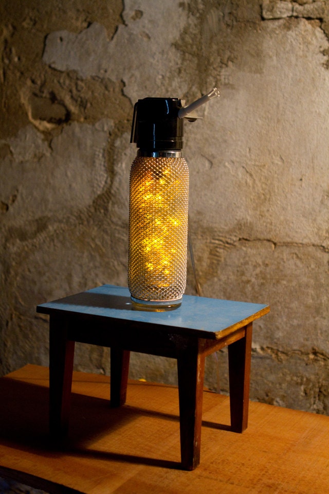 Table Lamp Upcycled Vintage Whipped cream bottle