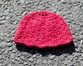 Crochet Hat - Cloche Beanie in Bright Pink Flambe for Women or Teens - 100% Merino Wool