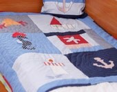 Personalized patchwork quilt Appliqued Blanket - seahorse, anchor, boat, Nautical nursery set, Made to order, Size - 52'/132 cm x 44'/112 cm