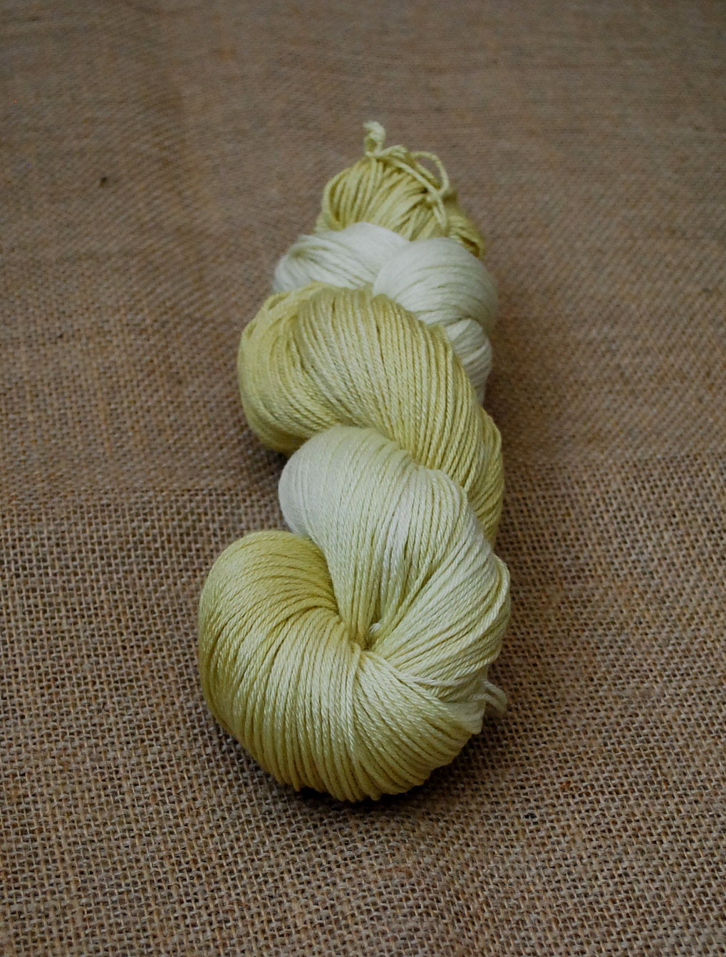Hand Dyed Sock Weight Yarn 50/50 Superwash Merino Silk Naturally Dyed in Lemon Creme