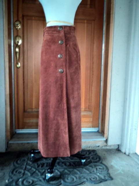 On Sale 40 Percent Off Vintage Suede Leather Wrap Skirt Maxi Navajo Button down 28 waist SZ 10