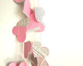 Valentine's Day - Pink Hearts Garland - Wedding Garland - Upcycled Paper Hearts - Custom Colors - Love Garland