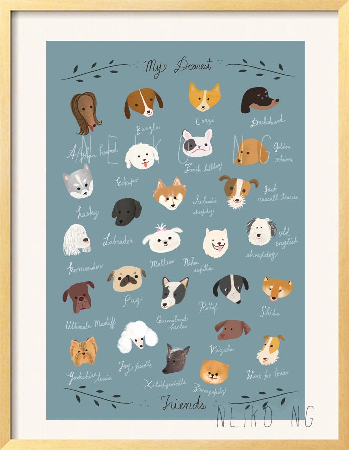 ABC Dog Poster, 13X19, Dog breeds alphabet