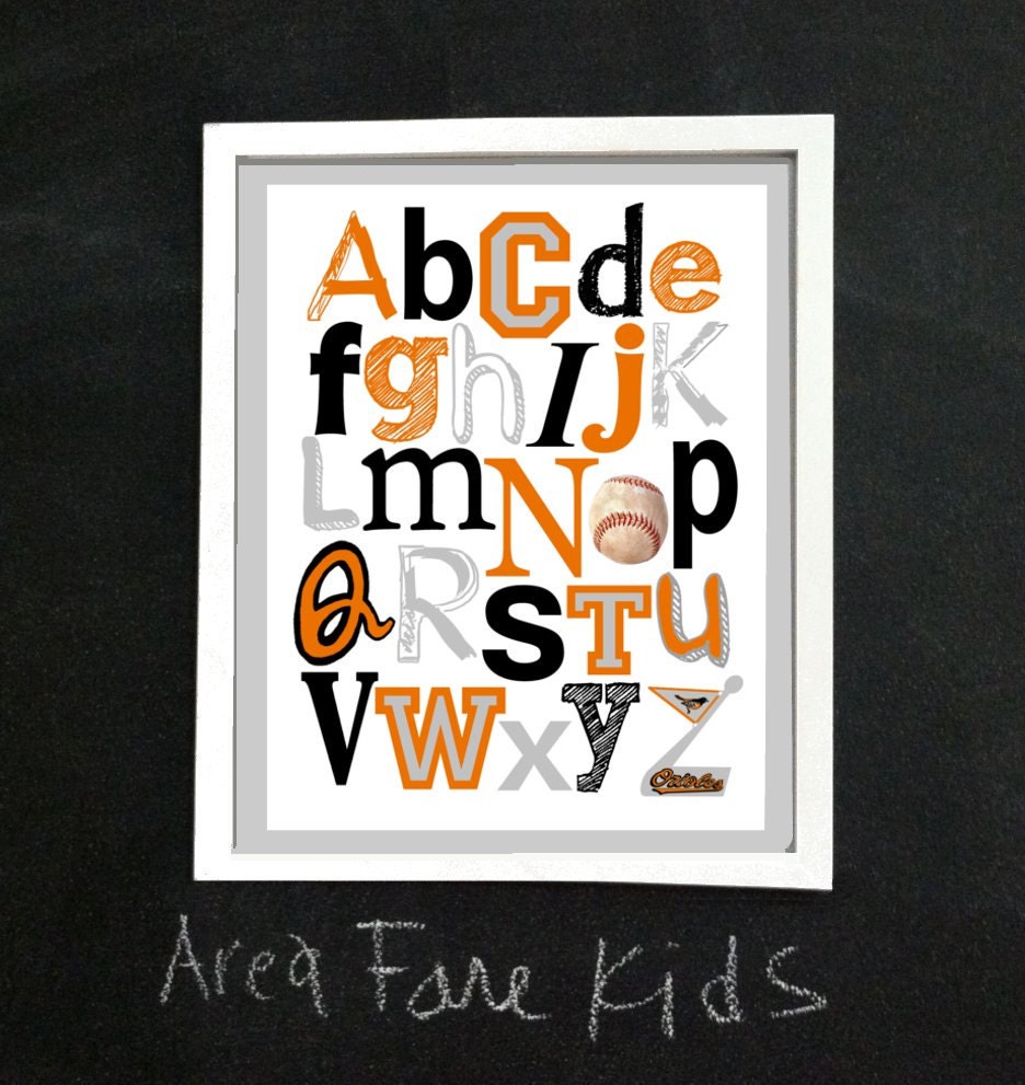 8 x 10 BALTIMORE ORIOLES baseball ABC Nursery Art Print