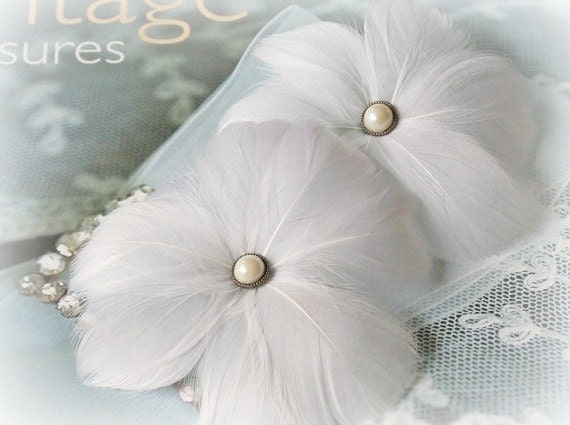 Bridal Feather Fascinator, Bridal Hair Accessories, Bridal Hair Flowers, Wedding Accessories - Custom colors
