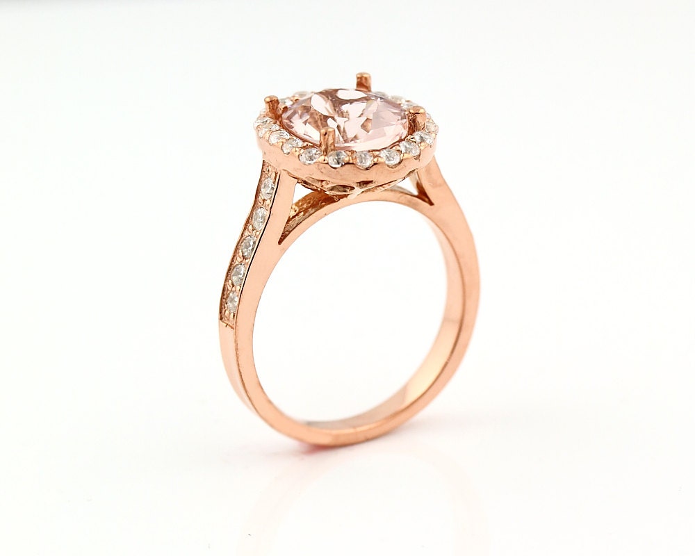 Natural Facet Cut Morganite  Solid 14K Rose Gold Diamond engagement Ring Gem785
