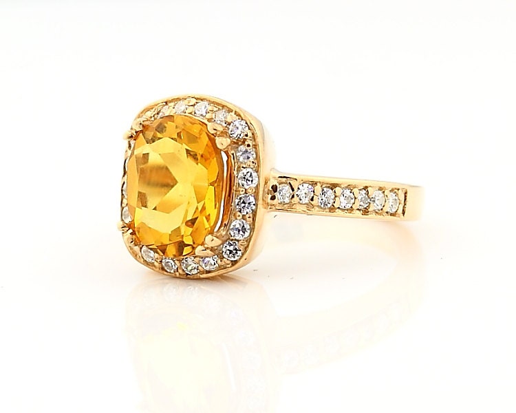 Natural 10x8mm Oval Citrine Solid 14K Rose Gold Diamond engagement Ring - Gem771
