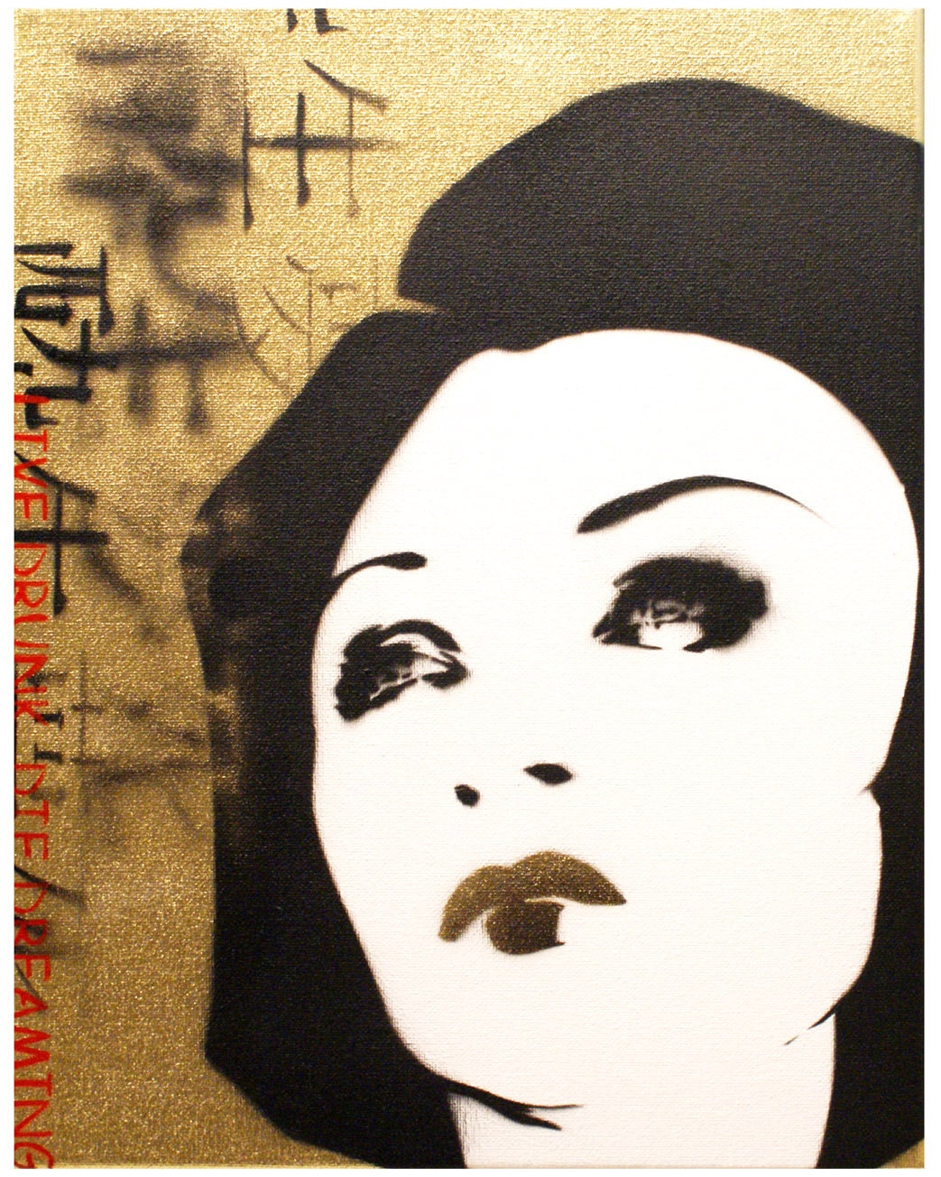 GEISHA PROVERB GOLD Version 11x14 Original Portrait Artwork on Canvas Stencil Spray Paint Acrylic Paint Graffiti Pop Art Inspired